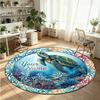 Ocean Sea (95) Theme Round Crystal Velvet Rug Custom Name Text Personalized Floor Mat Home Decor Non Slip Crystal Carpet