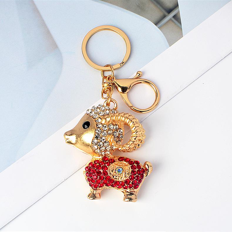 2027 Year of the Sheep Rhinestone Keychain: Chinese Style Sheep Pendant for Women's Bags