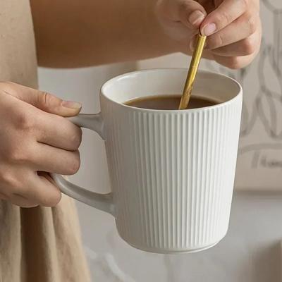 450ML Ceramics Mug Nordic Style High-capacity Milk Coffee Mug Household Office Pratical Water Cup Solid Color Striped Decoration