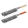 Barbecue Grill Baskets for Meat Vegetables Lockable Grille Rolling BBQ Cage with Wooden Handle Barbecue Net Rack for Shrimp Fish Veggies