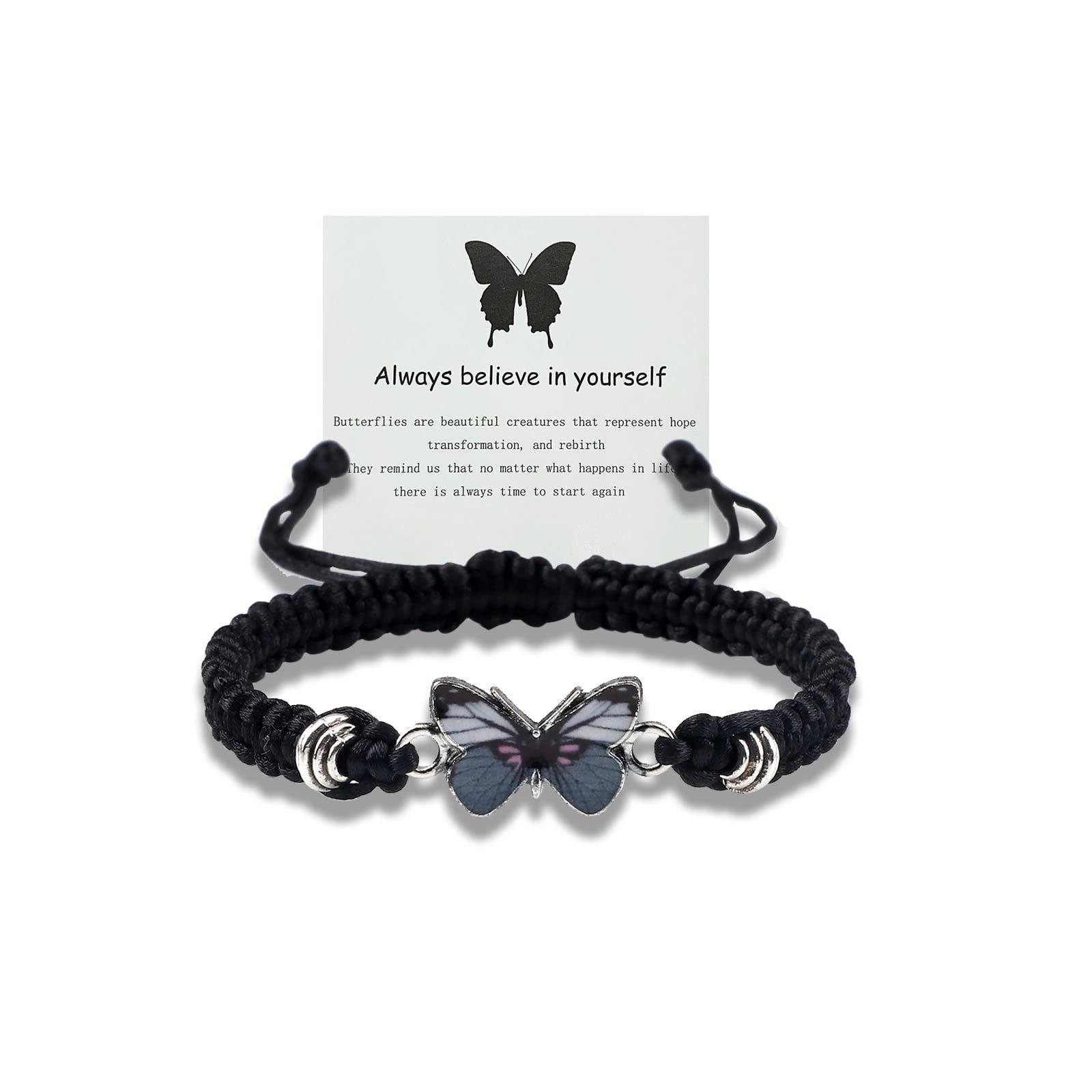 Adjustable handmade woven bracelet, oil drip alloy pendant bracelet, winding double ring butterfly ladies woven bracelet