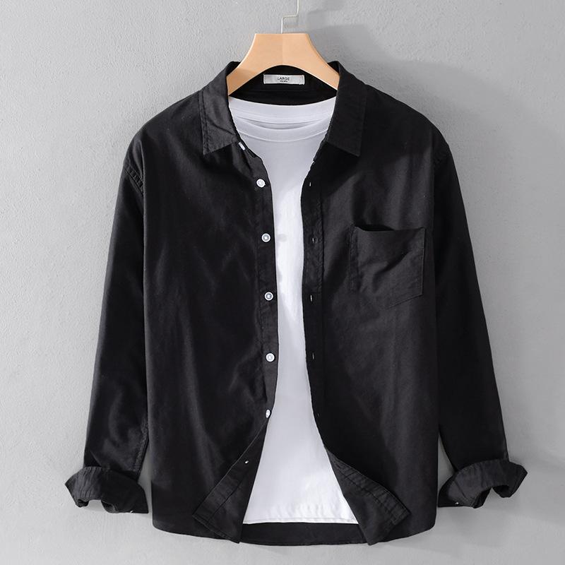 Men's Oxford Woven Long Sleeve Shirt Cotton Casual Simple Matching Solid Color Shirt Slim White Shirt Fashionable Men