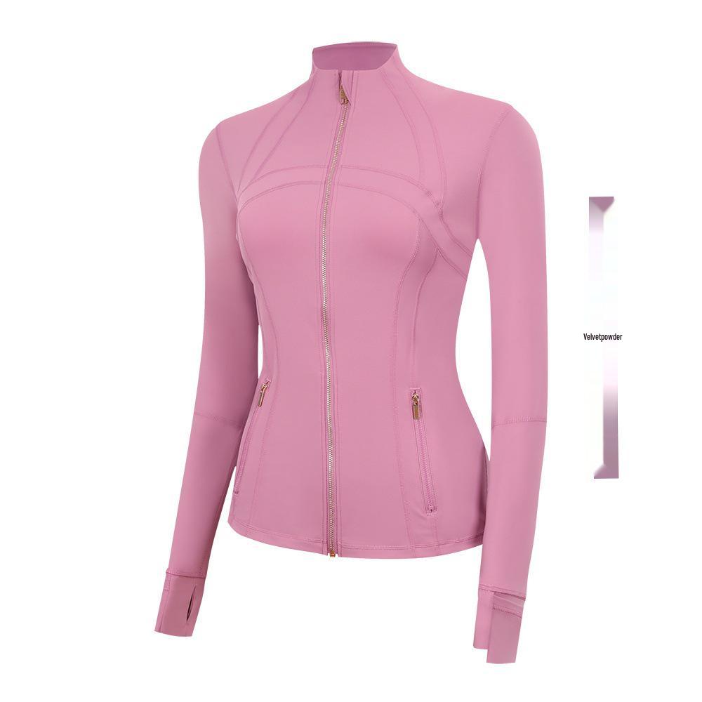 Lulu Women's Slim Fit Stand Collar Yoga Jacket with Gold Zipper – Long Sleeve Sports Fitness Outerwear