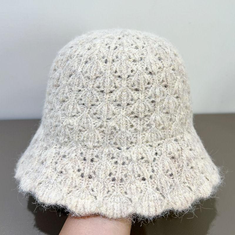 New Wavy Edge Knitted Hat Women's Autumn and Winter Warm Bucket Hat Bucket Hat