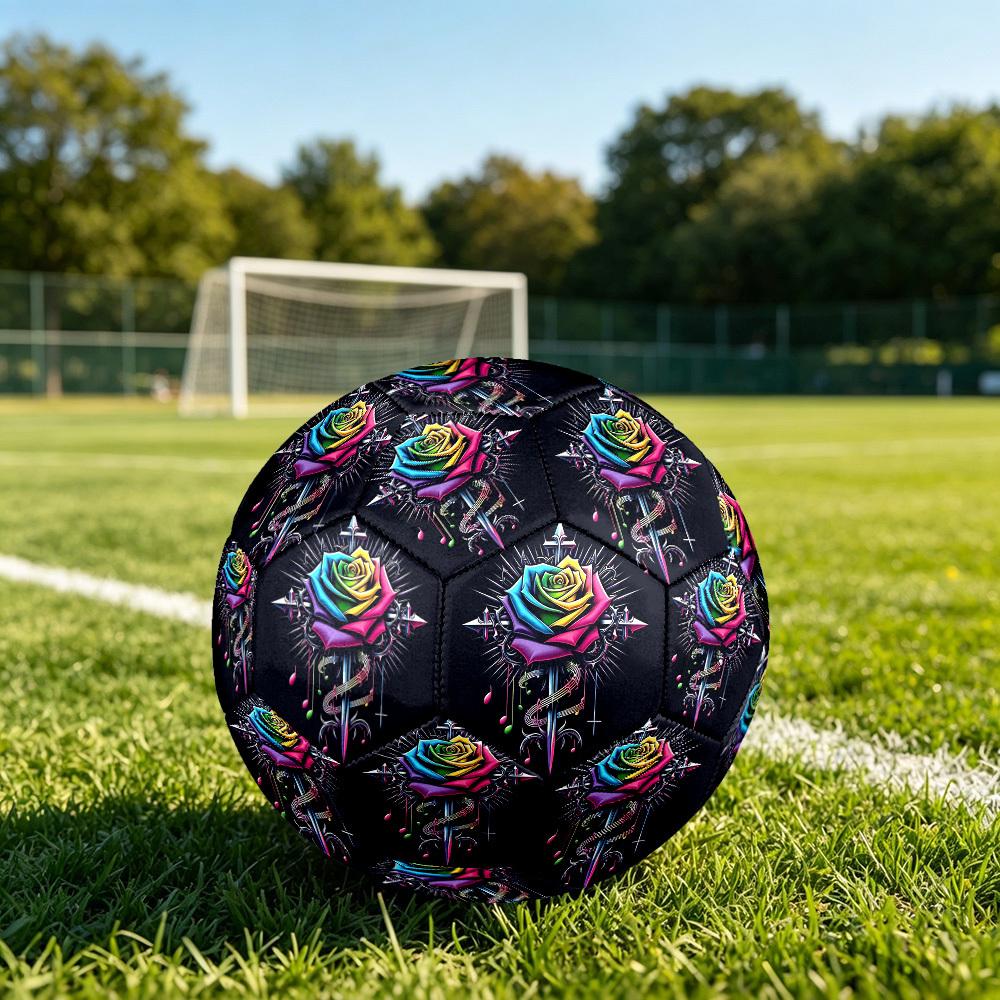 1pc Rainbow Rose Cross Size 5 Soccer Ball Professional Match Training Football Indoor &Outdoor Sports Ball Lightweight Durable m6519