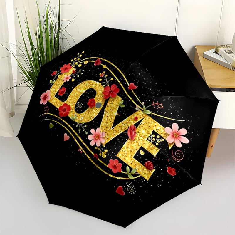 1pc Love Flowers Automatic Umbrella | Portable Foldable 8-Rib Manual Open, Cute Birthday & Holiday Gift for Outdoor yy260107124