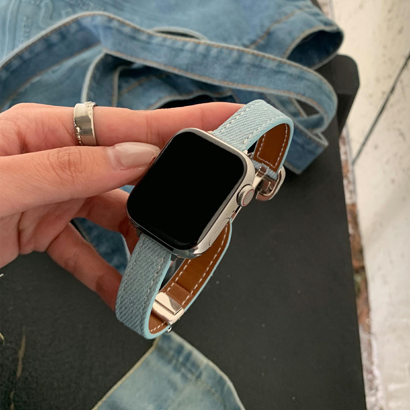 

Watch Band For Apple Watch Series 10 9 8 7 SE 6 5 4 3 2 1 42mm 41mm 40mm 38mm Star Pattern Magnetic Buckle Denim Strap Vintage/Starlight
