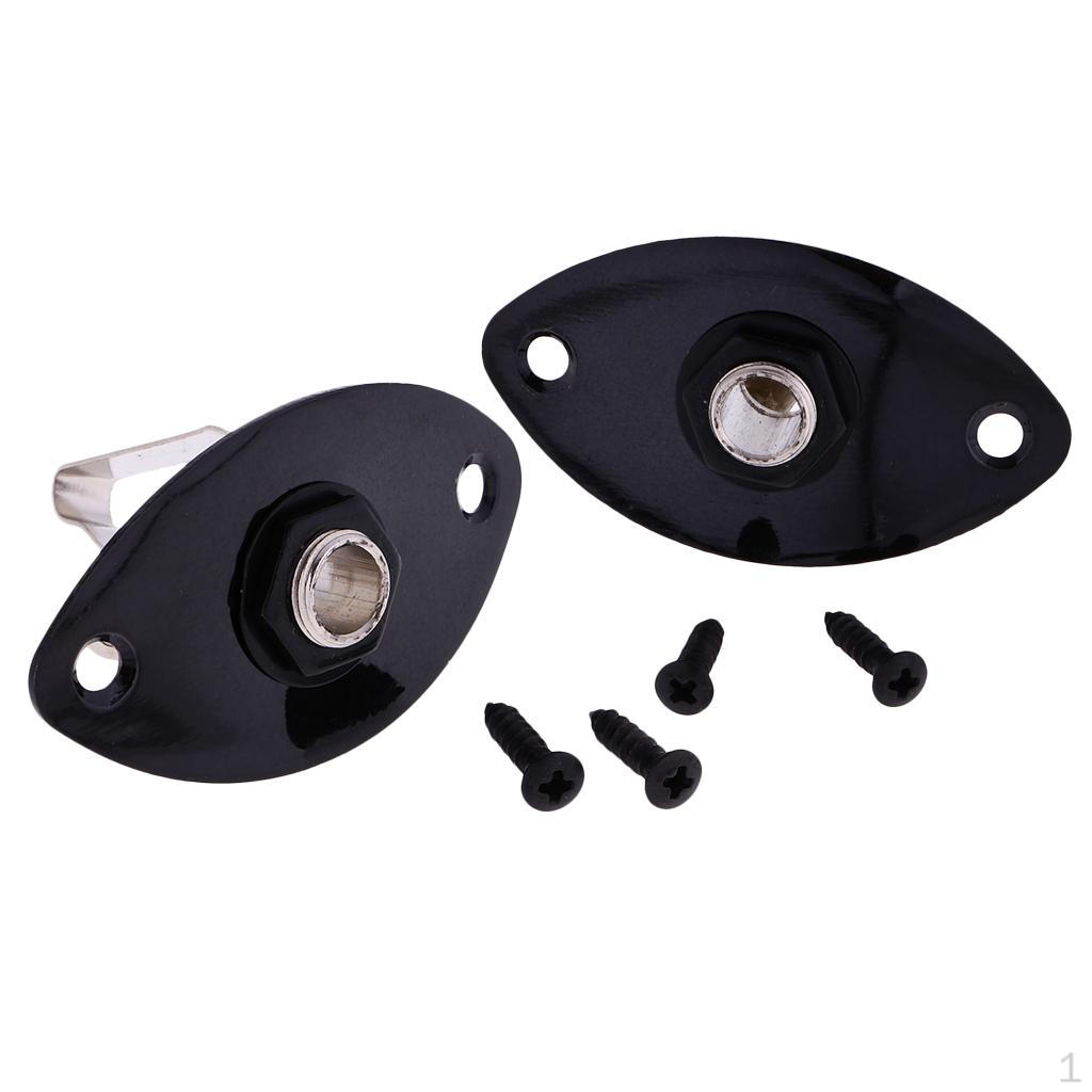 

2Pcs Black Metal Guitar Bass Oval Plate Plug w/ Socket