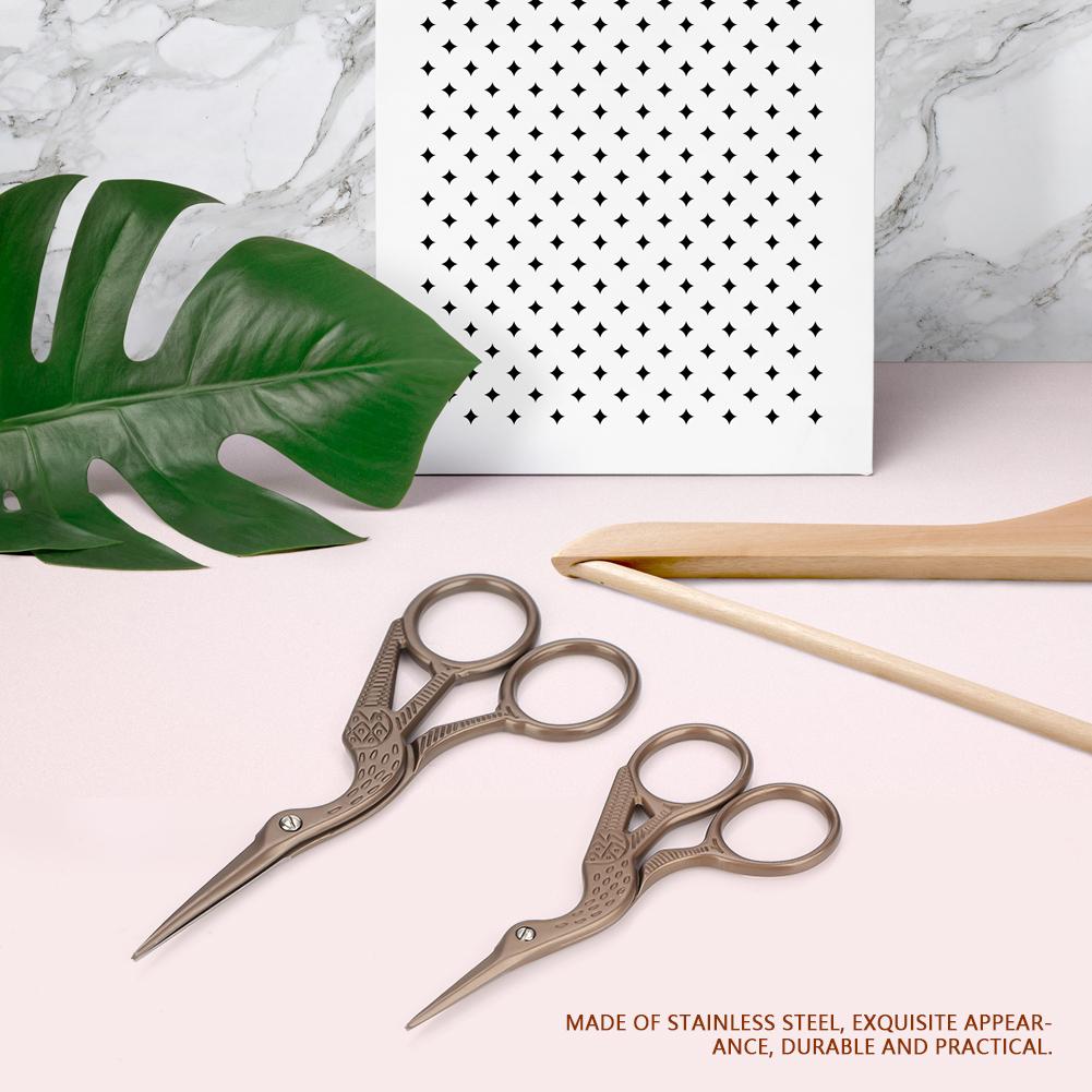 Retro Titanium Black Stainless Steel Carving Crane Shape Two Sizes Sewing Scissors