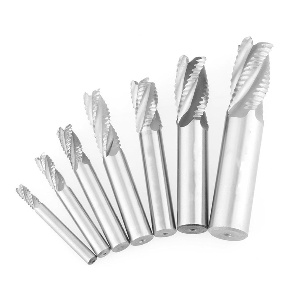 7pcsset 4 Flutes 620mm HSS End Mill Router Bit Roughing Chipbreaker Milling Cutter