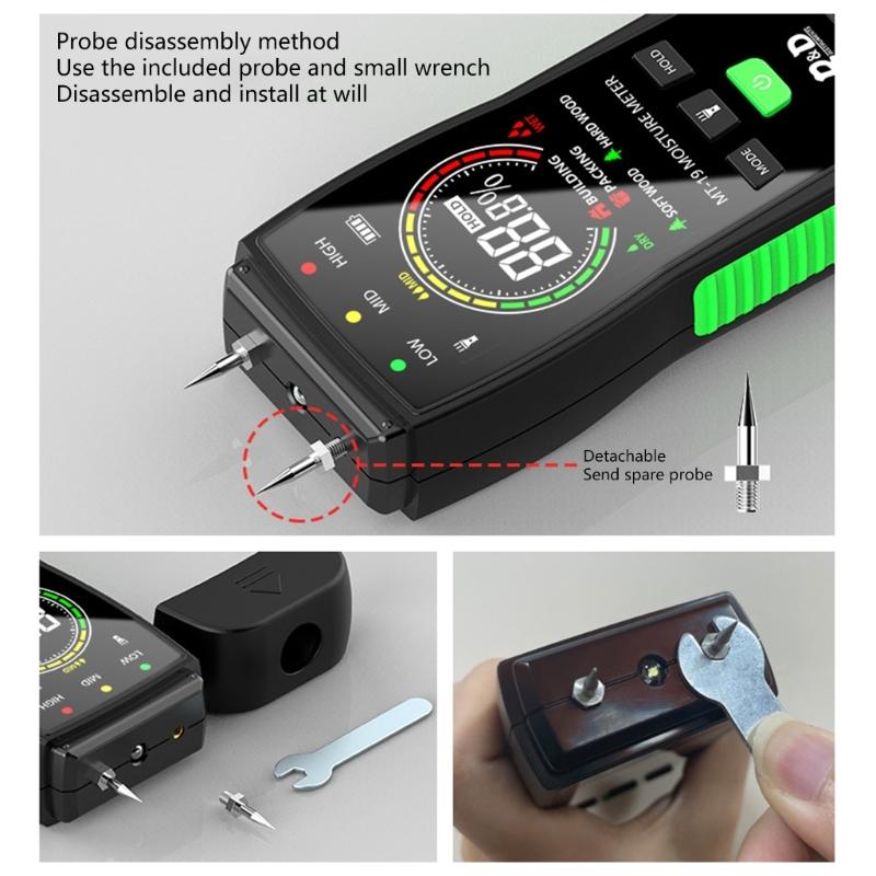 Digital Display Wood Moisture Meter for Wall Floor Building Materials Wood Moisture Inspection Meter with Flashlight