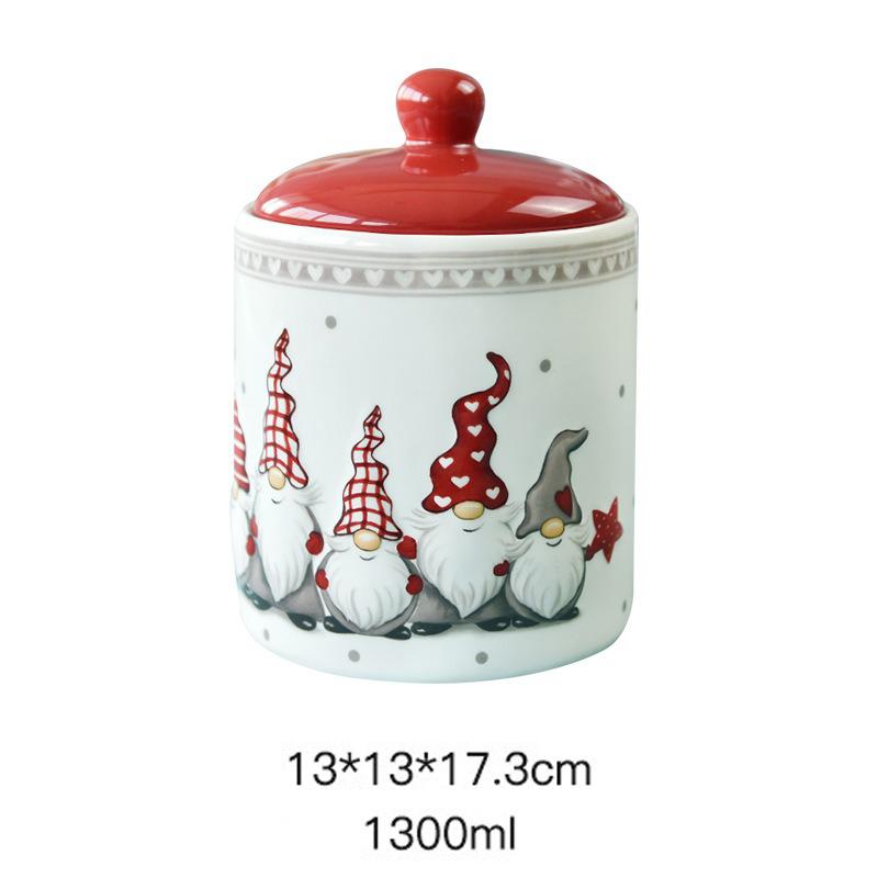 Christmas Ceramic Sealed Jar Grain Nut Dried Fruit Sugar Snack Candy Jars Santa Claus Pattern Christmas Gift Storage Jar