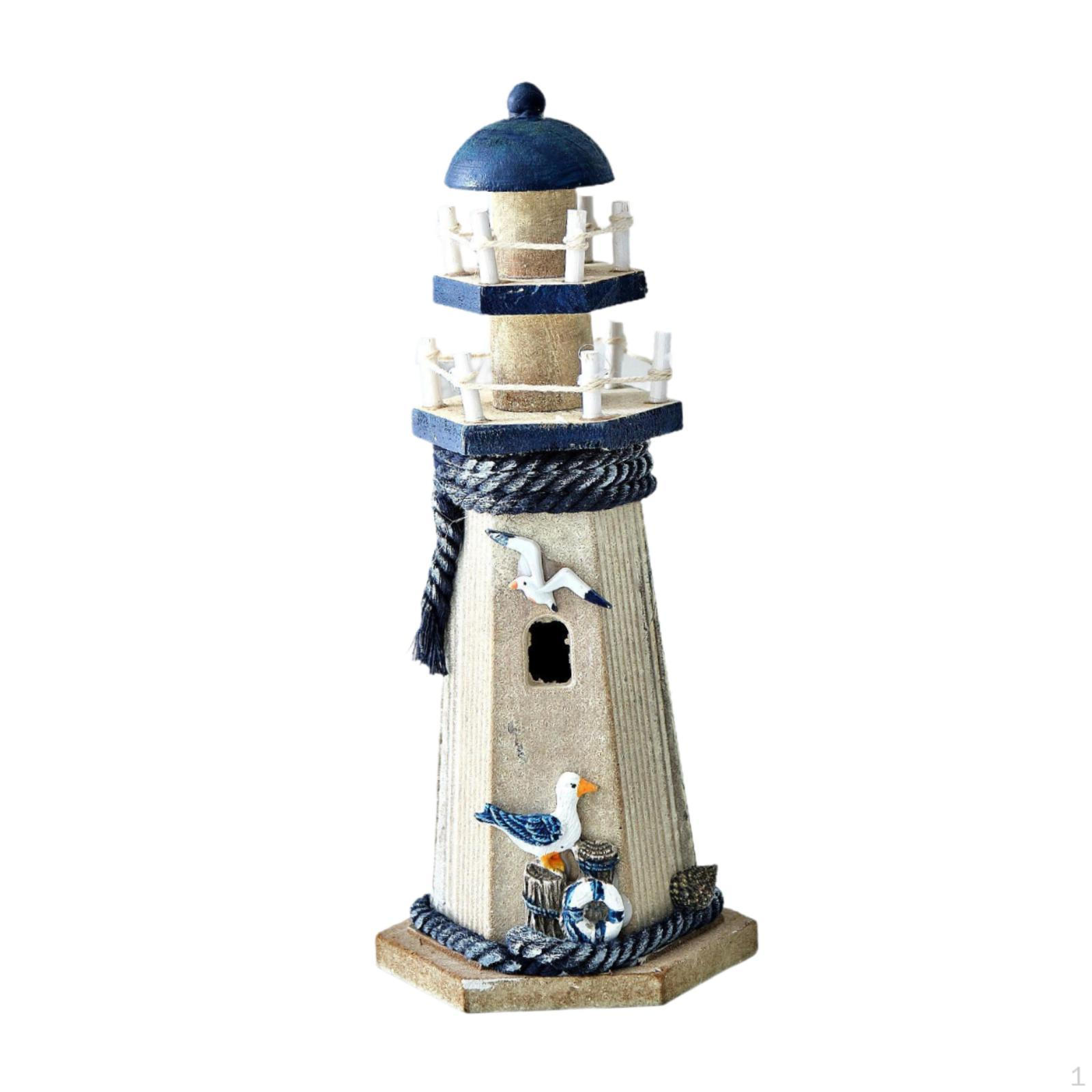 Wooden Lighthouse Beach Themed Party Decoration Figurine Sculpture for Fireplace Desk