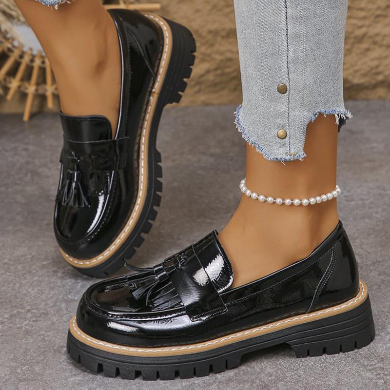Casual Tassel Solid Loafers Shoes for Women Spring Autumn 2025 Round Toe Women's Loafers Square Heel Shoes Woman
