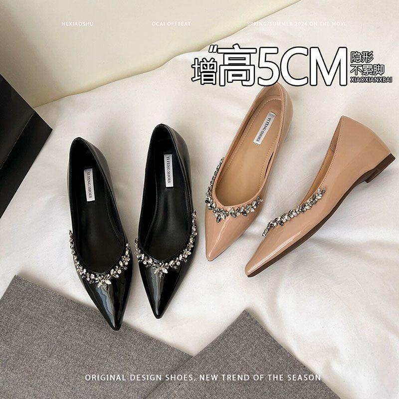 French rhinestone pointed head shallow mouth single shoes invisible 2025 temperament pointed small foot temperament spring not tired French