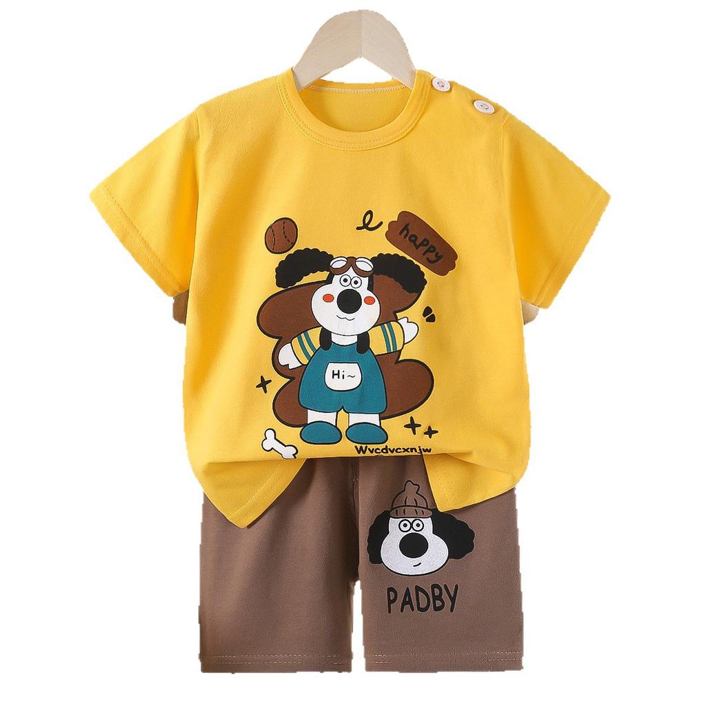 Set di Abbigliamento Estivo per Bambini Set T-shirt a Maniche Corte con Stampa di Animali Cartoni Animati Pantaloncini 2 Pezzi per Bambini e Bambine Morbido Cotone Abbigliamento Casual Quotidiano per Bambini