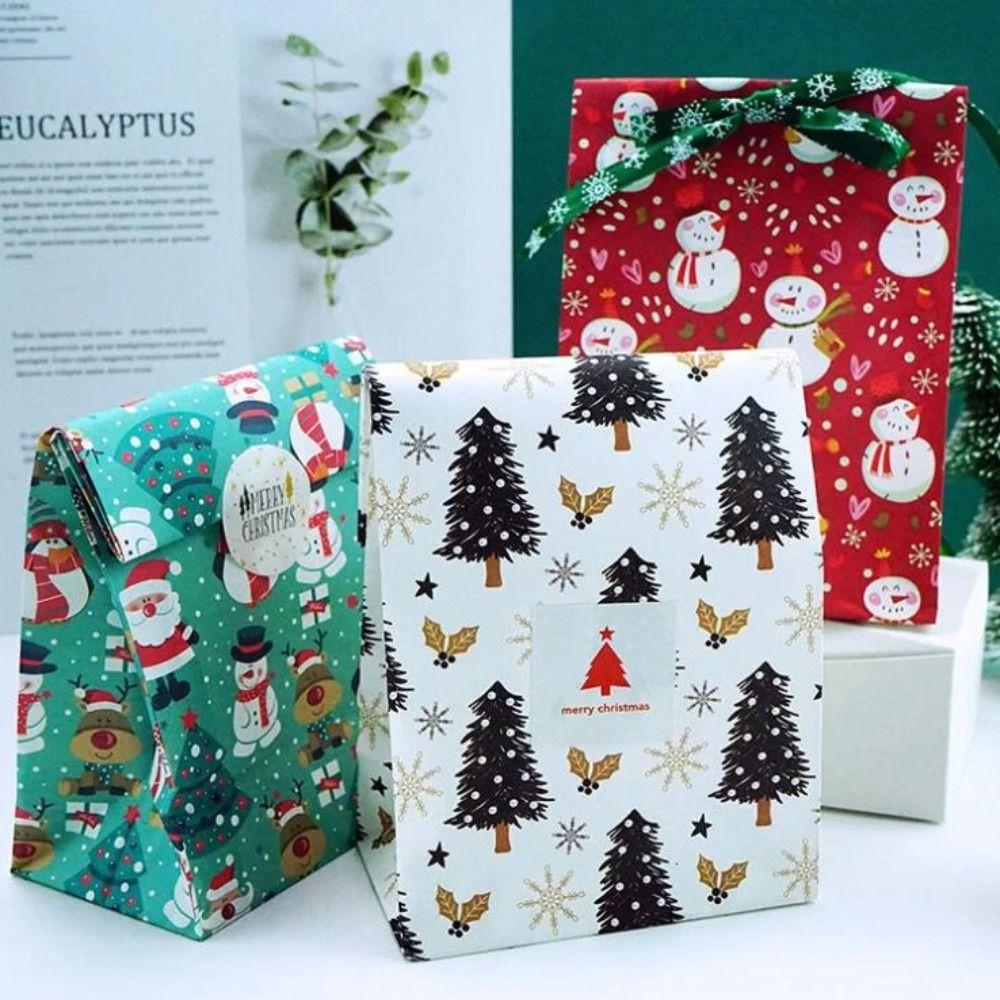 8PCS Christmas Kraft Paper Bags Snowman Gift Wrapping  Party Favors Decoration