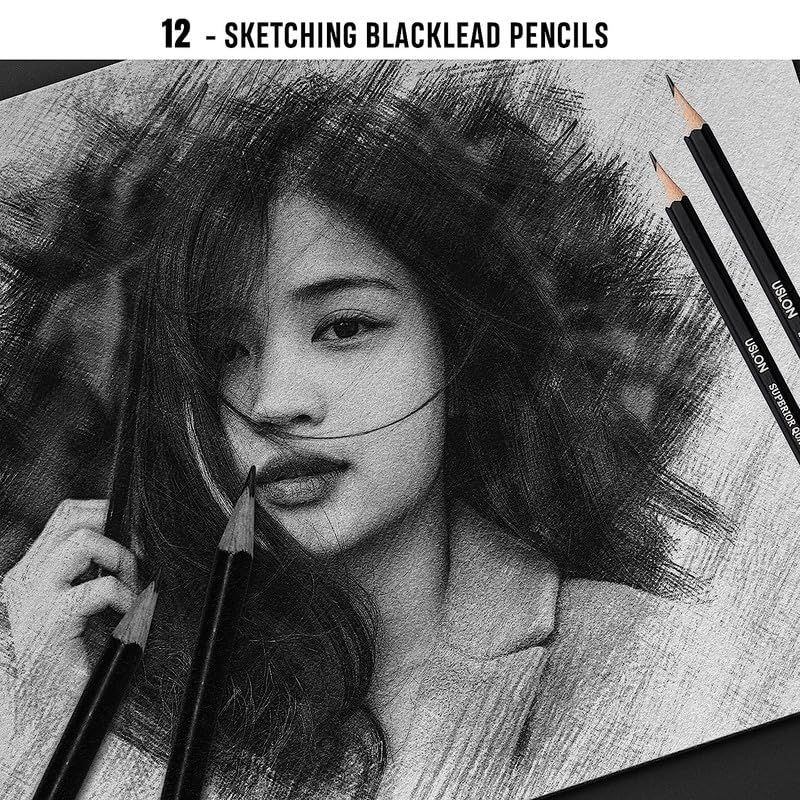 Set profesional de schițe pentru artiști, kit de instrumente de desen pentru începători cu ascuțitoare, gumă de șters, creioane de cărbune și husă cu fermoar ușor de transportat