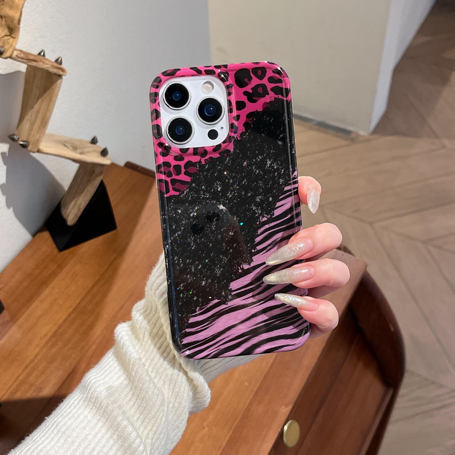Glitter Sequin Leopard Print Patchwork Case for iPhone 14/15/16 Pro Max & Apple 17 17 Pro