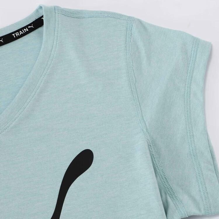 Puma Train Favorite Heather Cat Moisture-Wicking Quick-Dry Training Running Crew Neck Short Sleeve T-Shirt Women T-Shirts Blue-Stone 522418-21