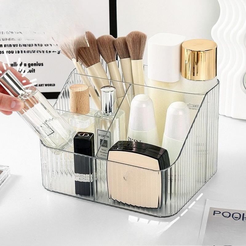 Transparent Desktop Storage Box, Cosmetics Organization Box, Compartments for Storing Lipstick, Makeup Brushes, Pen Holders, and Shelves