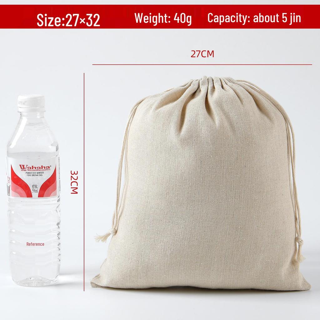 Cotton Linen Drawstring Canvas Bag, Single Layer Breathable Storage for Sundries