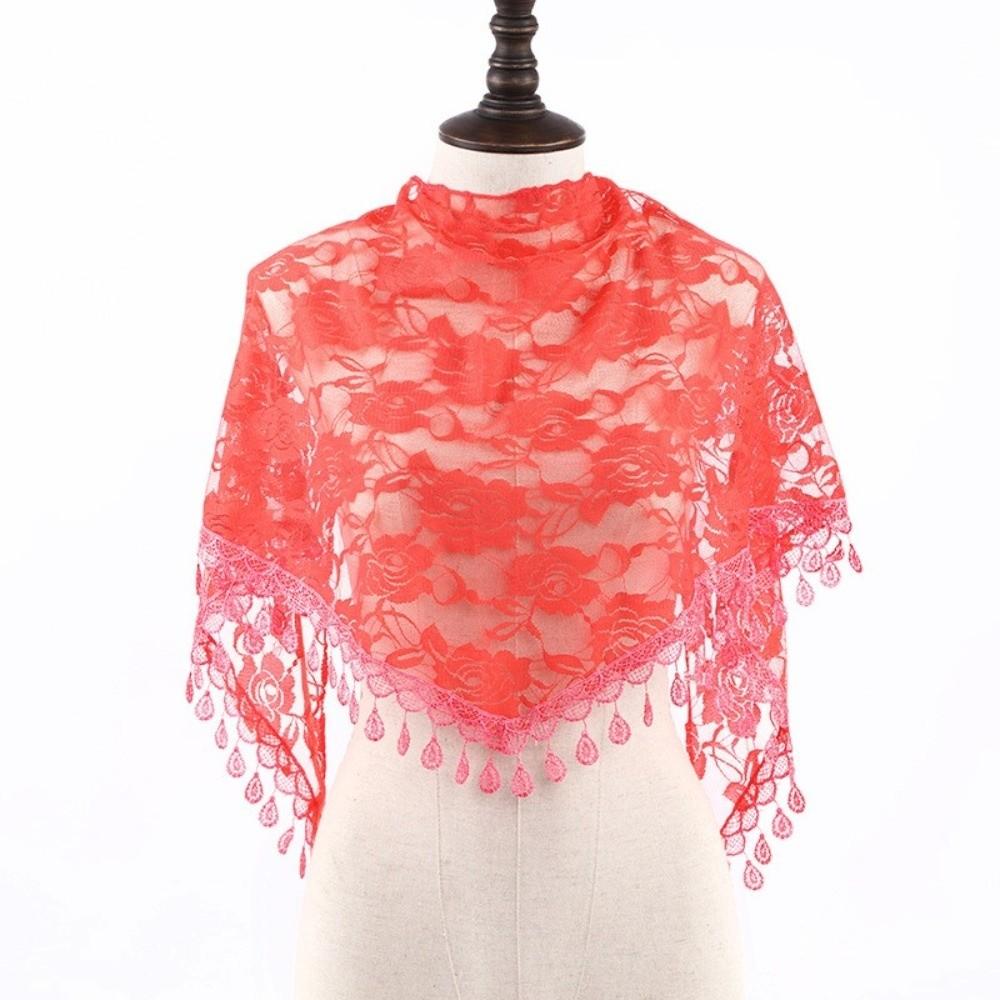 Sun Protection Printed Wraps Colorful Flower Triangle Headband Elegant Lace Scarf Holiday