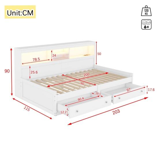 Double Bed High Durability Open Shelves Ambient Light Design Good Load Capacity Built-in Charger Heavy Duty Bedroom Sofa Bed with Drawers for