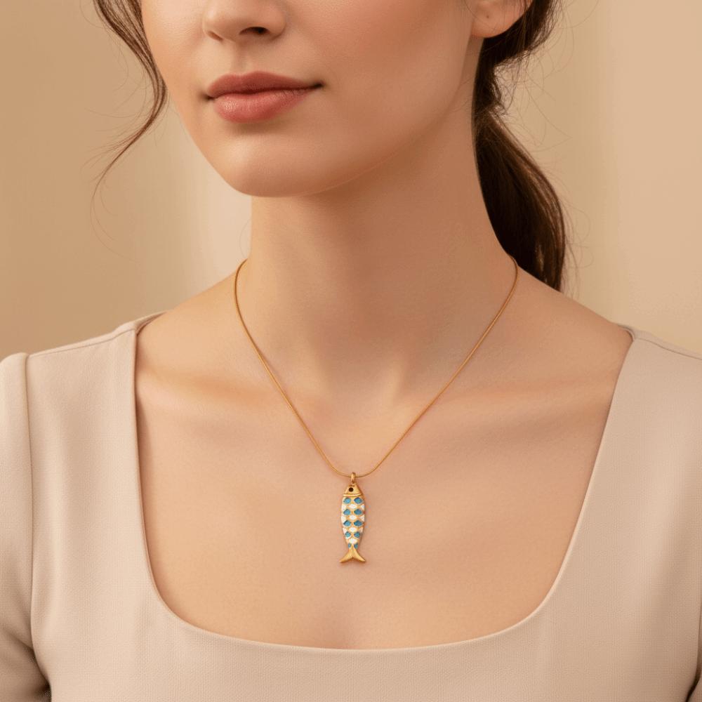 3D Charms Fish Pendant Necklace Snake Chain Marine Life Necklace Enamel Ocean Necklace  Classic