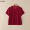 ZANZEA Women Casual Sheer Mesh Splice Round Neck Short Sleeve Blouse