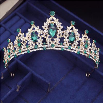 Barok Rhinestone Kristal Yeşil Tiaras Gelin Headdress Kız Balo Doğum Günü Gelin Taç Düğün Saç Takı Aksesuarları