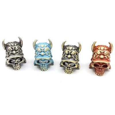 Brass Skull Head Cracked Corner Warrior Helmet Knife Beads Keychain Pendant Jewelry Paracord DIY Umbrella Rope Hanging Accessory
