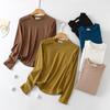 Women's Crew Neck Long Sleeve Knit Top Loose Fit Casual Thermal Base Tee Warm Fleece Curved Hem Undershirt For Spring Autumn Winter Layering Wear