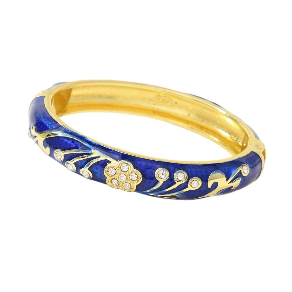 Enamel Floral Flower Crystal Bangle 5 Petals Women s Hand Bracelet Vintage Cloisonne Bangle Ladies