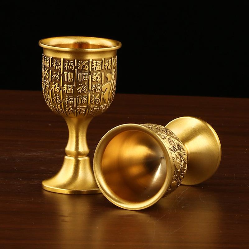 Bottle Liquor Divider Dragon and Phoenix Wine Glass Baifu Cup Brass Vintage Small Ornaments Home Office De