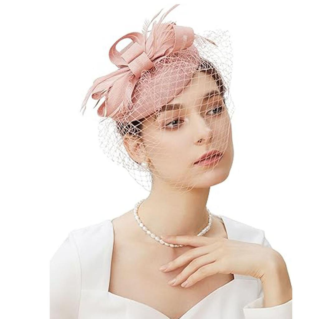Fascinator Hat Veil For Women, Retro Tea Party Pillbox Derby Kentucky Hat Fascinator Feather Headpiece Art Deco For Party Acessories