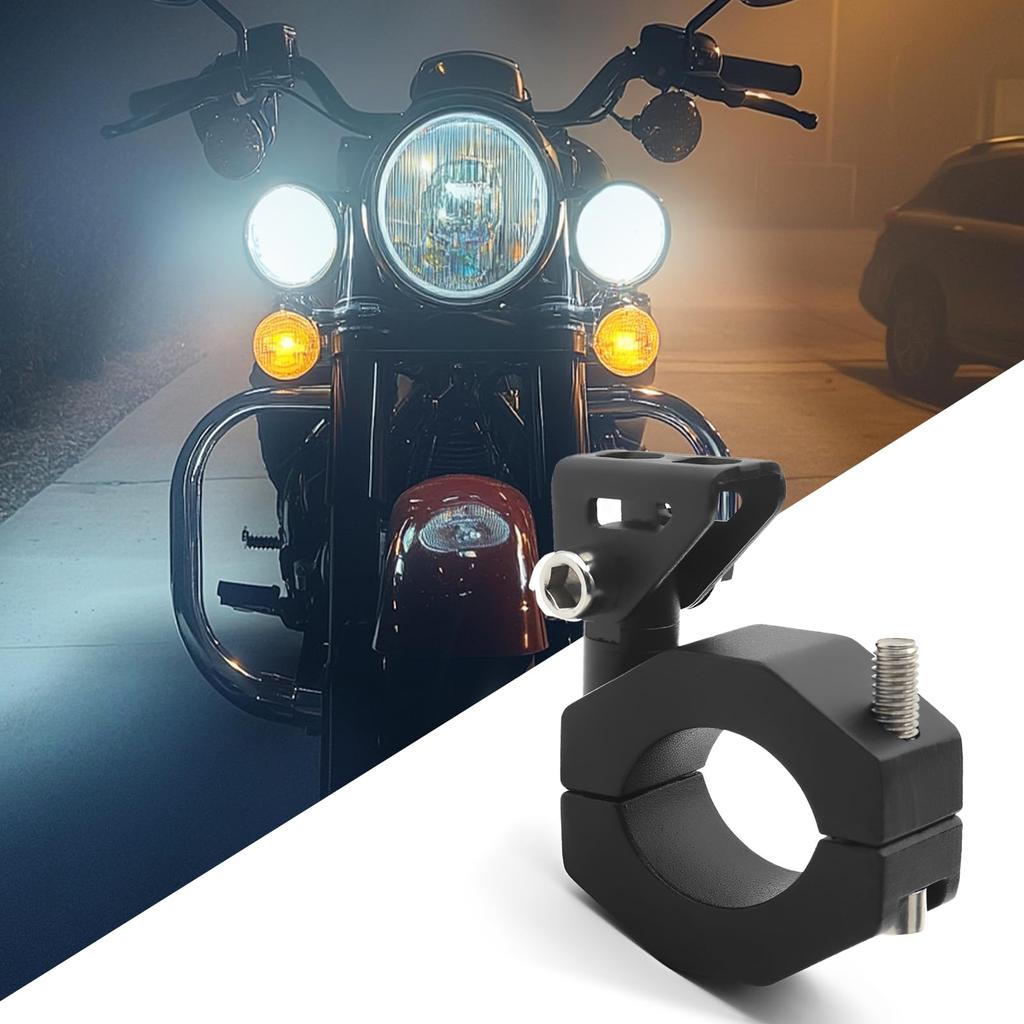 Motorcycle Light Bracket Adjustable Angle Motorbike Fog Light Mount Bicycle Mirror Clamp Handlebar Riser Black Aluminum Alloy
