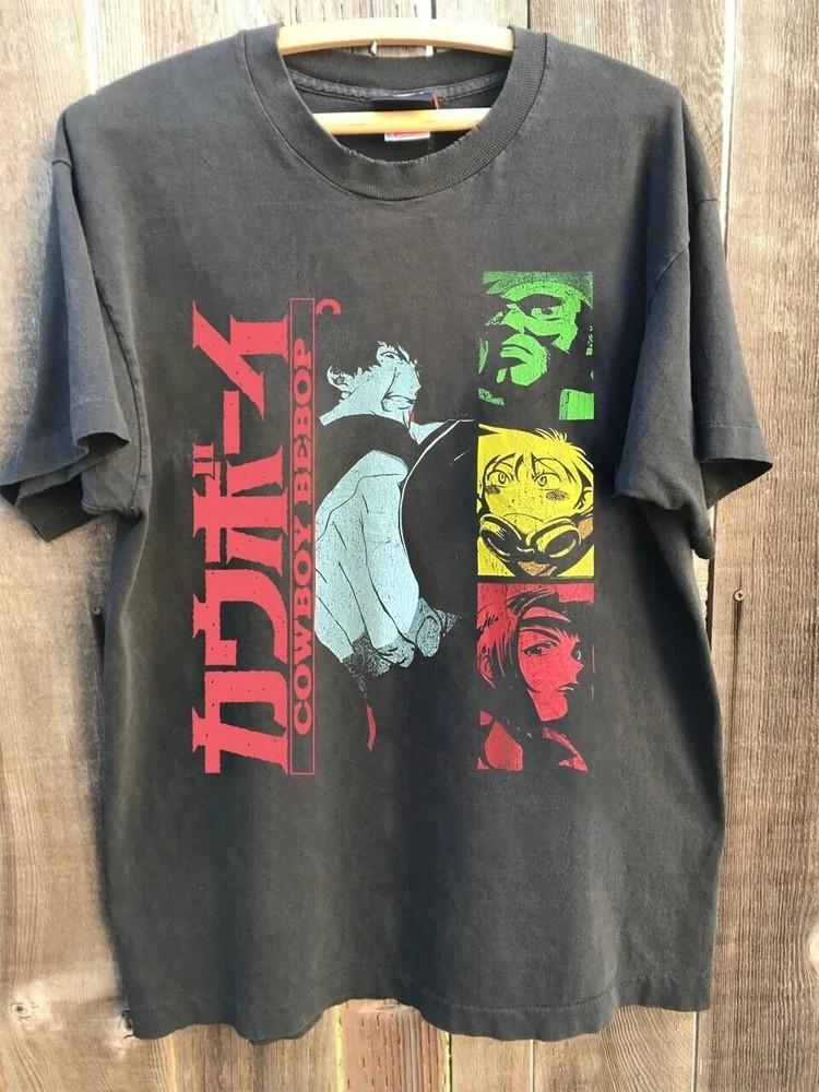 Винтажная футболка унисекс 00-х годов Cowboy Bebop Японское Sci-Fi Аниме Угольная Унисекс Футболка Репринт Унисекс Футболка S