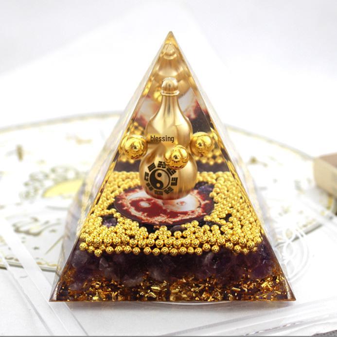 Crystal Ball Stone Pyramid Resin Decor - New Home Craft Desktop Ornament