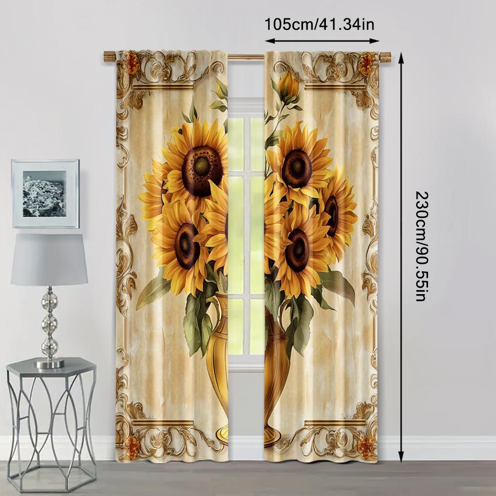 2 Stück   Vorhänge Chrysanthemenmuster Polyester Gewebt (ohne Stange) Vielseitige All-Season-Heimdekoration für Wohnzimmer & Schlafzimmer