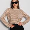 Women Autumn Fashion Thread Contrast O Neck Long Sleeve Loose Knitted Striped Sweater