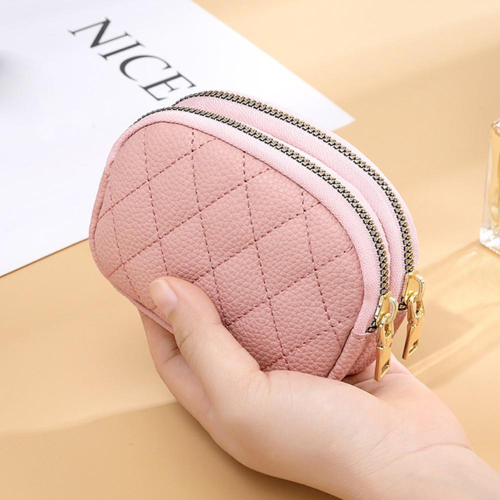 New Double Layer Coin Purse Zipper Multifunctional Key Bag Portable PU Small Handbag
