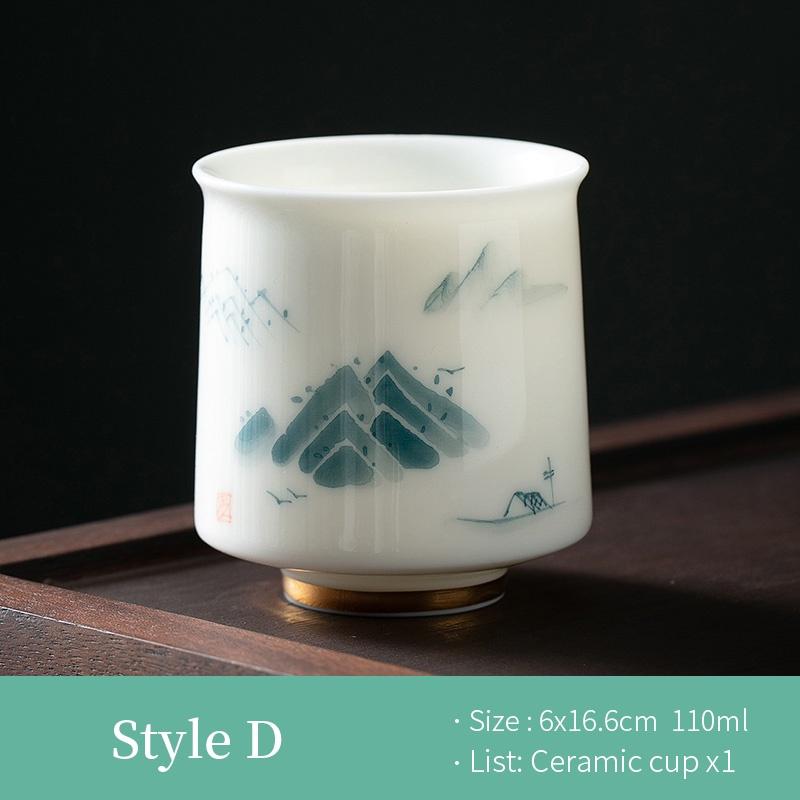 110ml Lamb Fat Jade Ceramic Tea Cup Hand Painted White Porcelain Kung Fu Tea Set