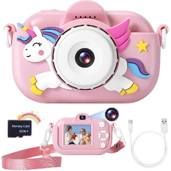 Kids Camera Toys for Girls Age 3-8, Kids Digital Camera Toddler Camera for 3 4 5 6 7 8 Years Old Birthday Gifts, 1080P Video Camera with Cute