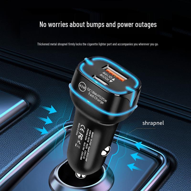 PD25W Dual Port Fast Car Charger for Xiaomi, Huawei, Apple – Cigarette Lighter Adapter