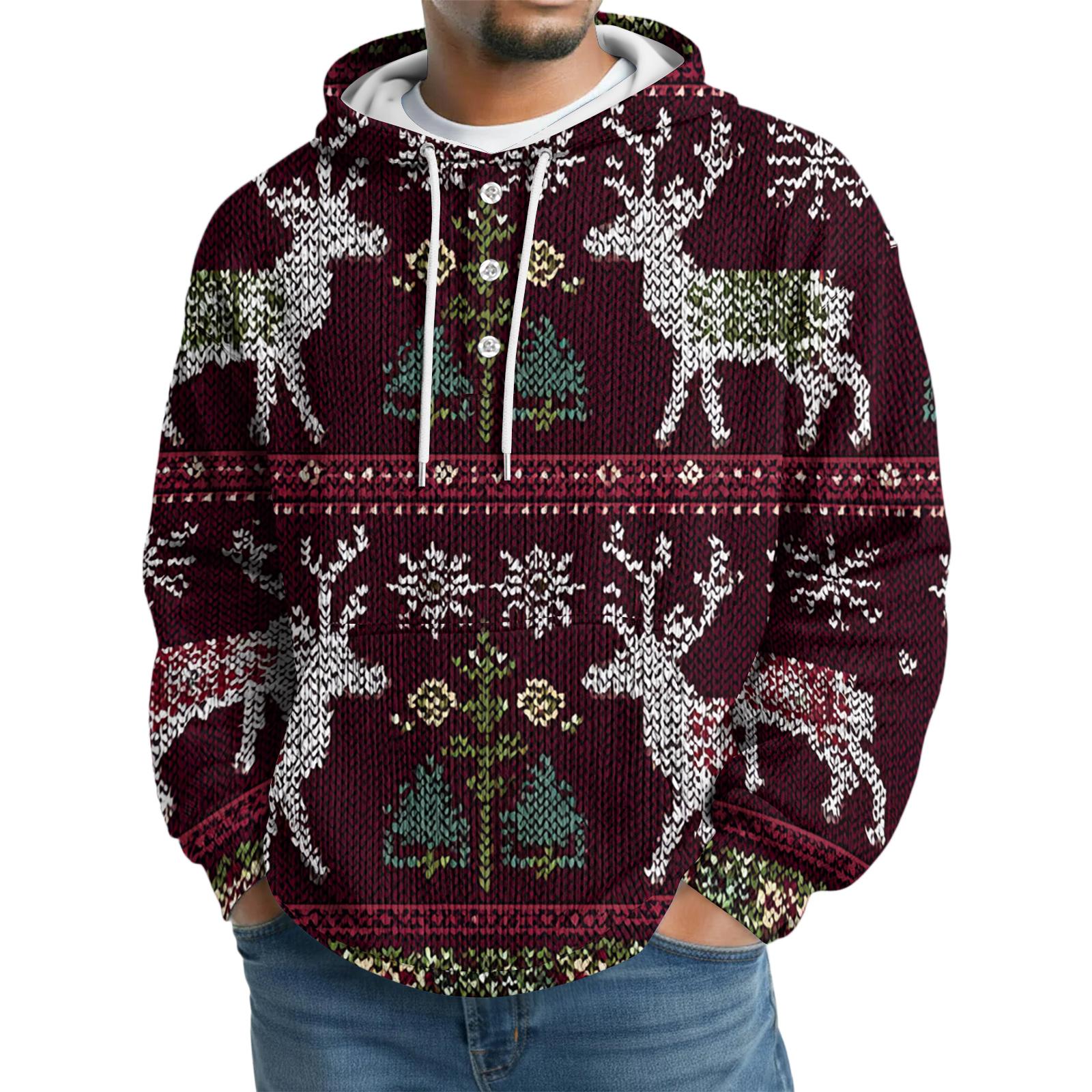 

Men s Knit Hooded Sweatshirt Casual Long-Sleeve Sweatshirt XL винний