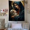 VIKAMA Scandinavian Icon Tapestry Virgin Mary Hand Painted Halo Clouds Starburst Church Meditation Room Bedroom Religious Art