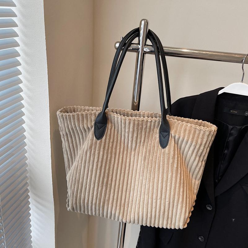 Elegant Solid Color Corduroy Tote Bag for Women Spacious Large Capacity Top Handle Daily Commute or Shopping Shoulder Bag CLE