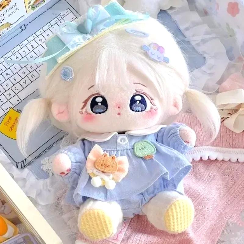 20cm Cute White Hair Plush Doll Super Star Figure Soft Stuffed Cotton Dolls DIY Cosplay Outfit Collection Girl Toys Gift
