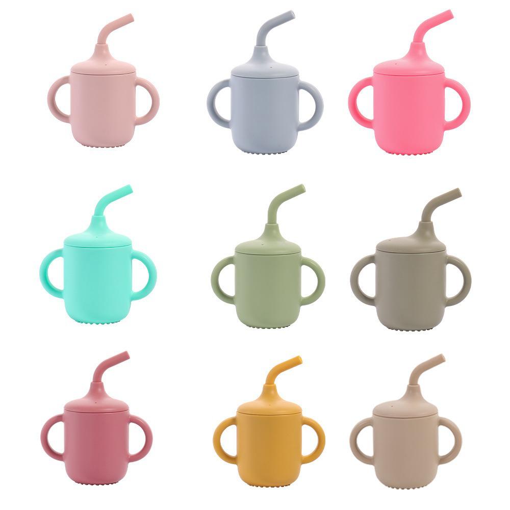 Food-Grade Silicone Straw Cup for Infants & Toddlers - Non-Slip, Leak-Proof, with Lid & Duckbill Spout, High-Temperature & Drop Resistant.